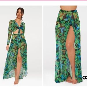 Green tropical print beach skirt / cover up